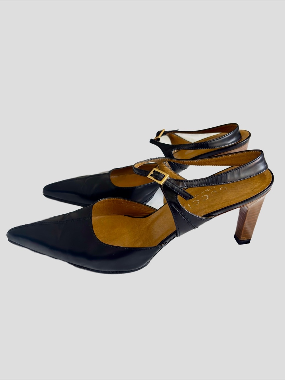 Gucci Vintage Black Leather Pointed Toe Slingback Pumps Heels Size 9B - Picture 4 of 16